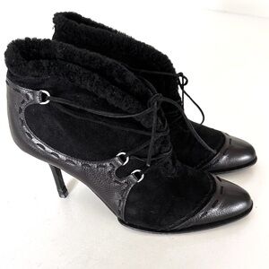 Michelle K Leather Black Heeled Boots With Real Fur